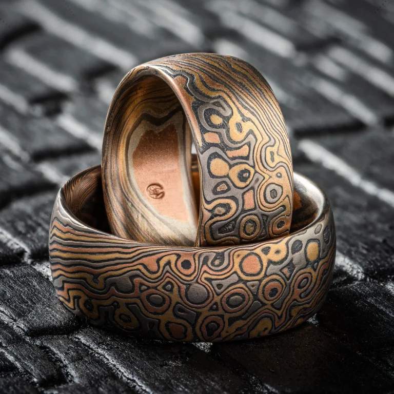 https://www.etsy.com/listing/938298040/mokume-gane-wedding-band-set-twist